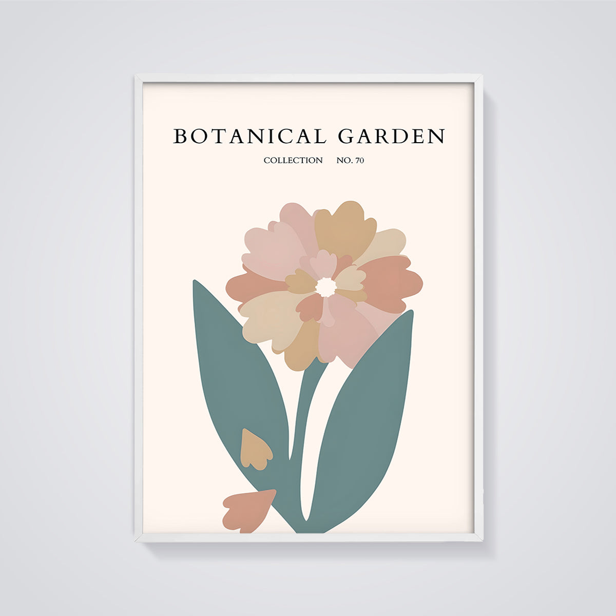 Abstract Botanical Garden Flower Print framed in white on a grey background