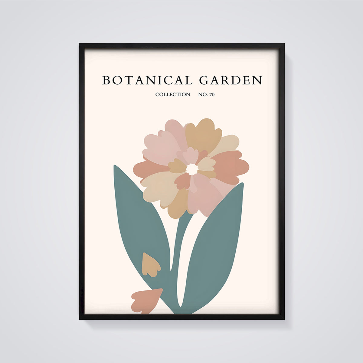 Abstract Botanical Garden Flower Print framed in black on a grey background