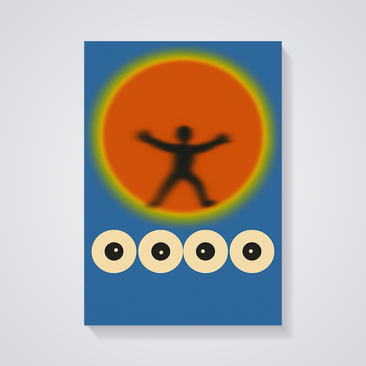 Abstract Sun Figure Eyes Print unframed on a grey background