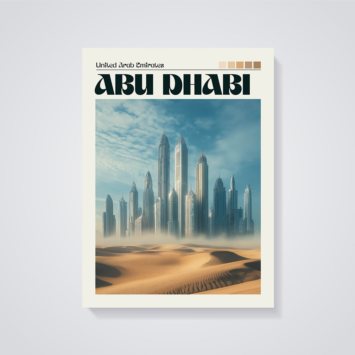 Abu Dhabi Desert Cityscape Print unframed on a grey background