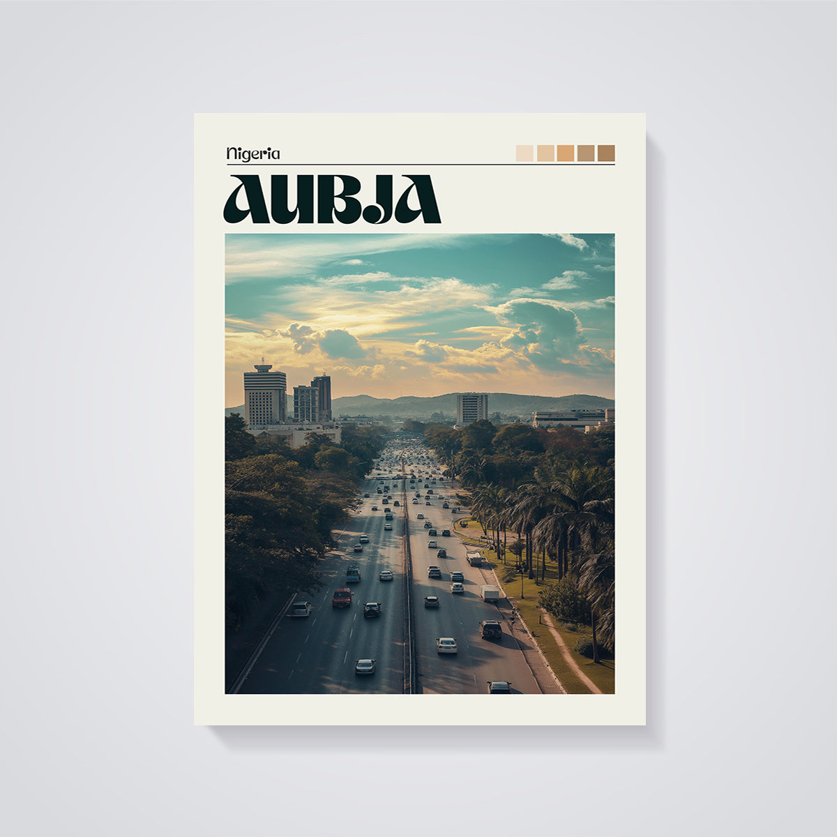 Abuja City Traffic Print unframed on a grey background