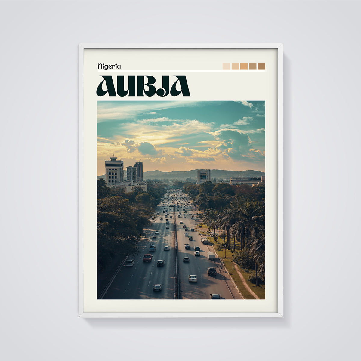 Abuja City Traffic Print framed in white on a grey background