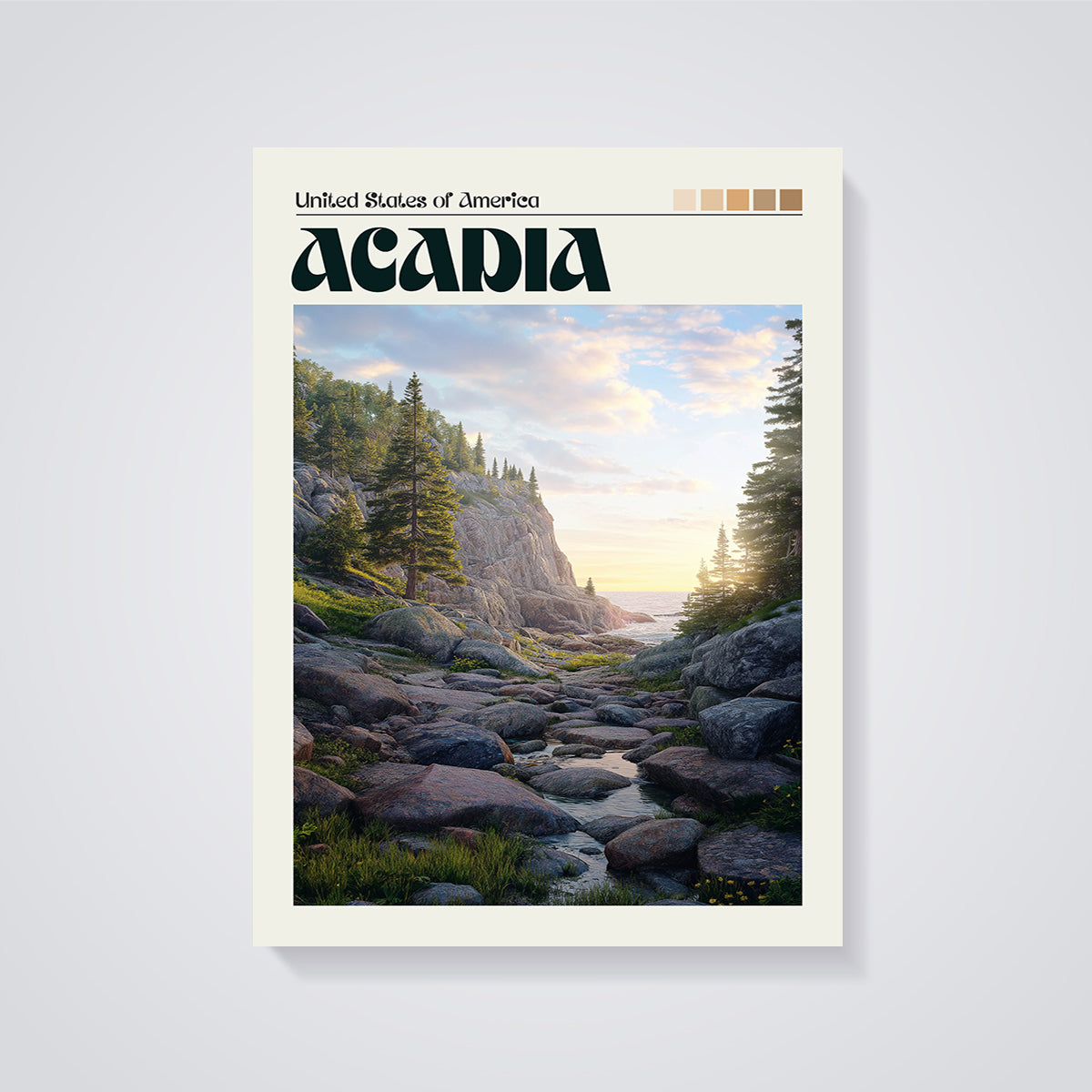 Acadia Coastal Landscape Print unframed on a grey background