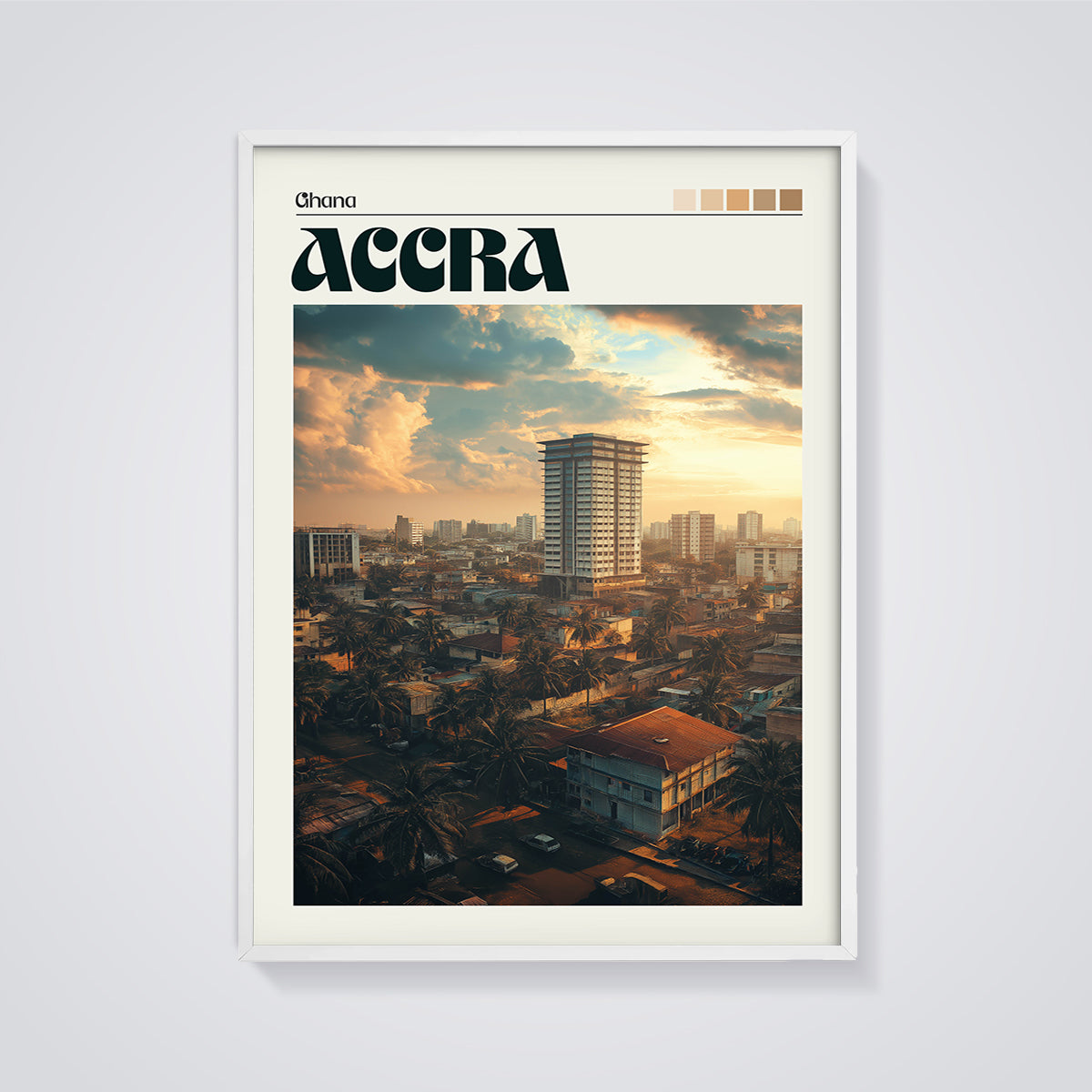 Accra Ghana Cityscape Print framed in white on a grey background
