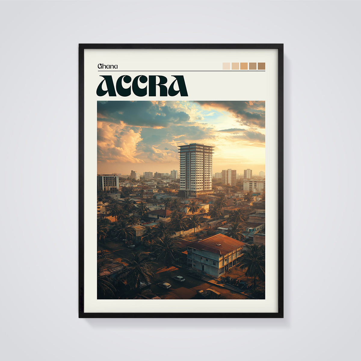 Accra Ghana Cityscape Print framed in black on a grey background