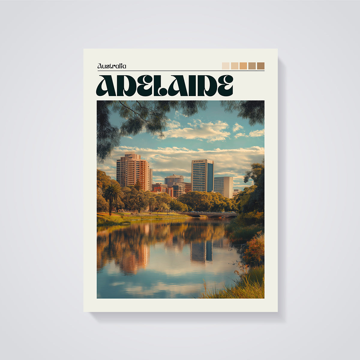 Adelaide Australia River Skyline Print unframed on a grey background