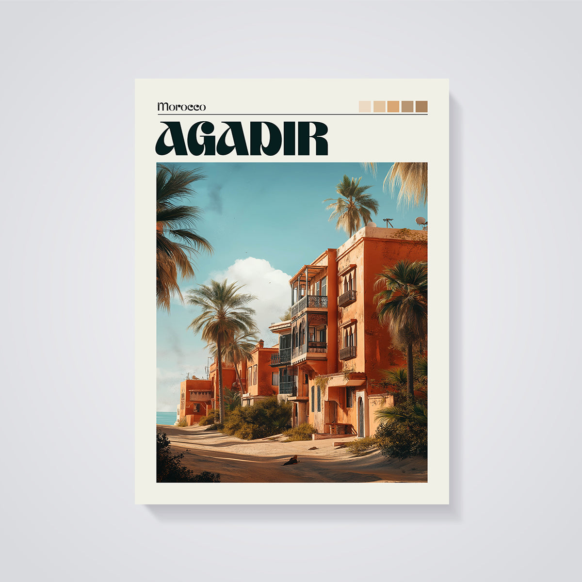Agadir Morocco Coastal Oasis Print unframed on a grey background