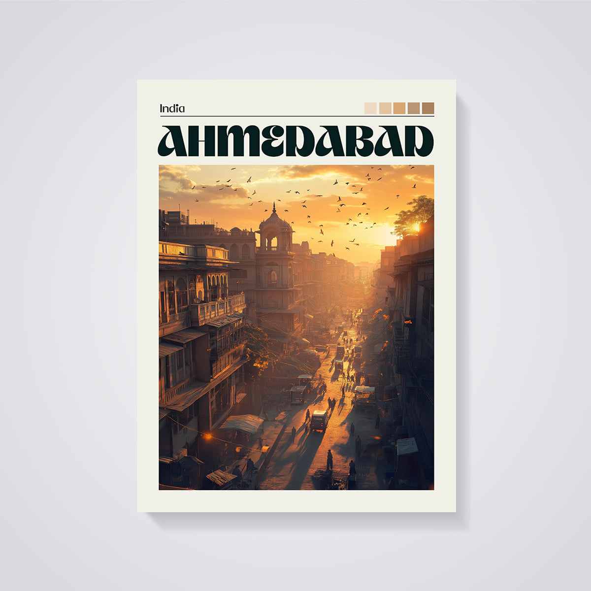 Ahmedabad Sunset Street Print unframed on a grey background
