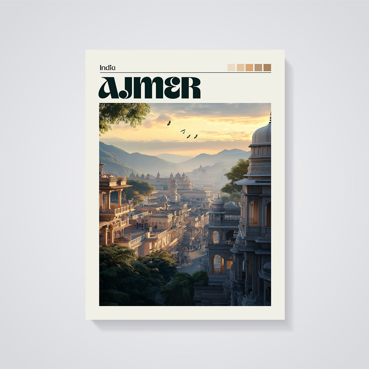 Ajmer India Cityscape Print unframed on a grey background