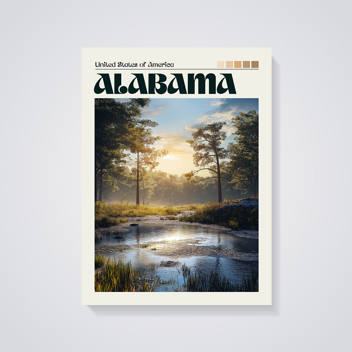 Alabama Wetland Sunset Print unframed on a grey background