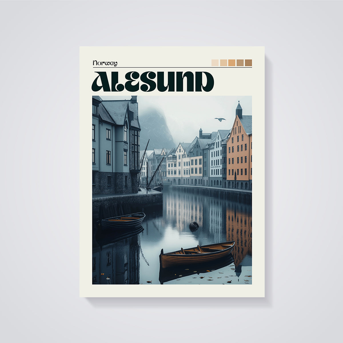 Alesund Canal Houses Print unframed on a grey background