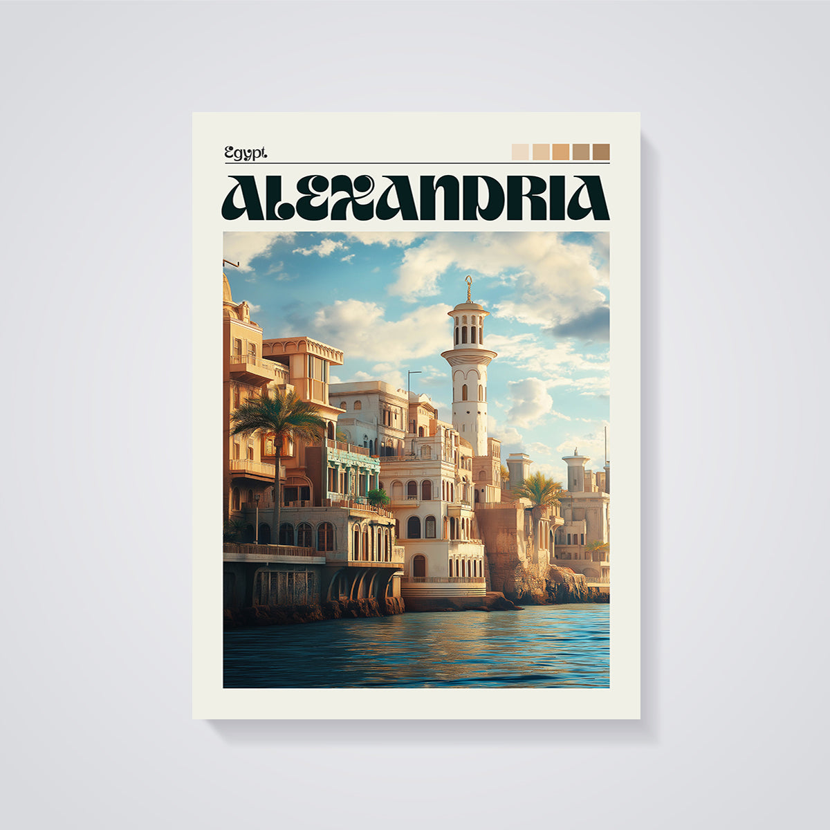 Alexandria Coastal Cityscape Print unframed on a grey background