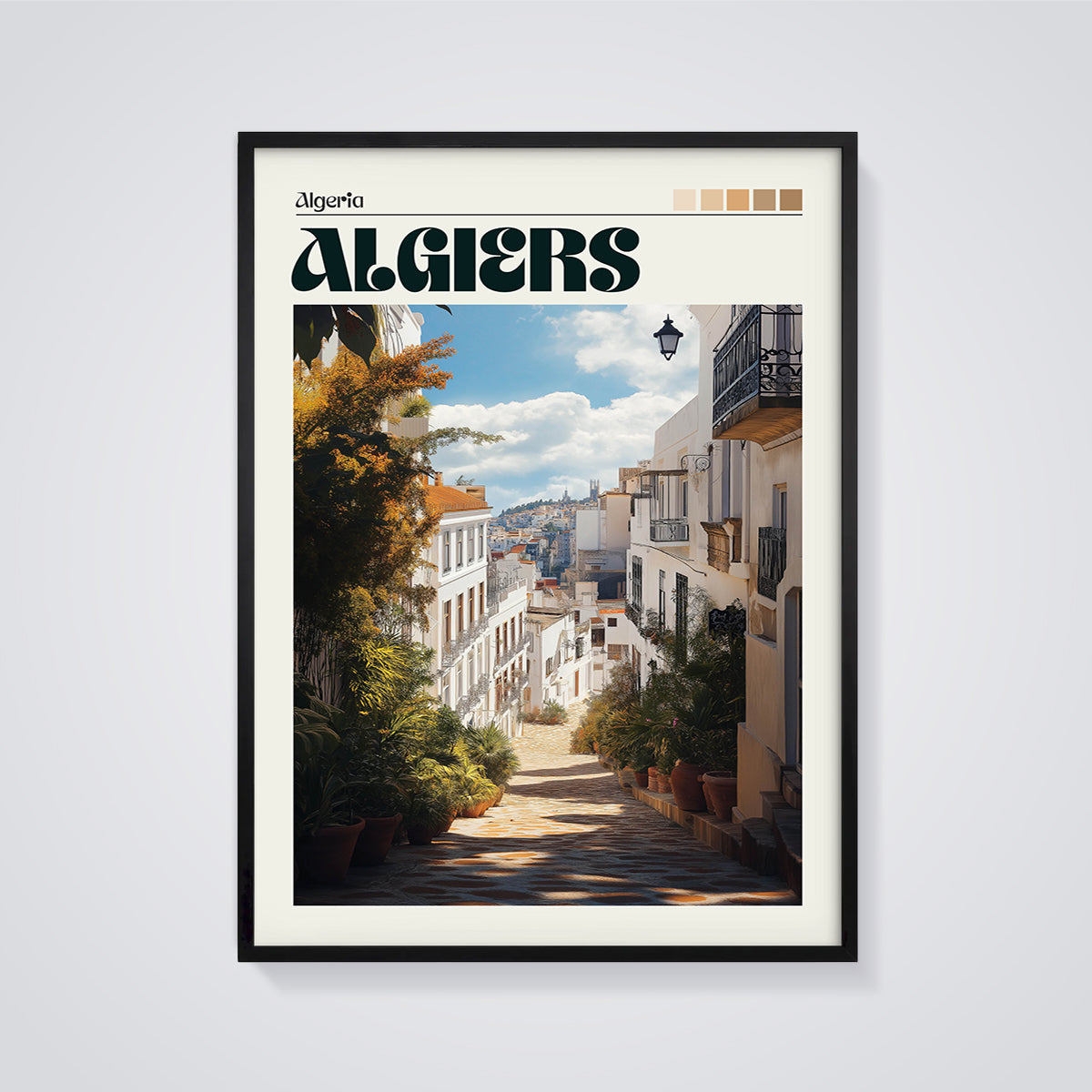 Algiers City Street Print framed in black on a grey background