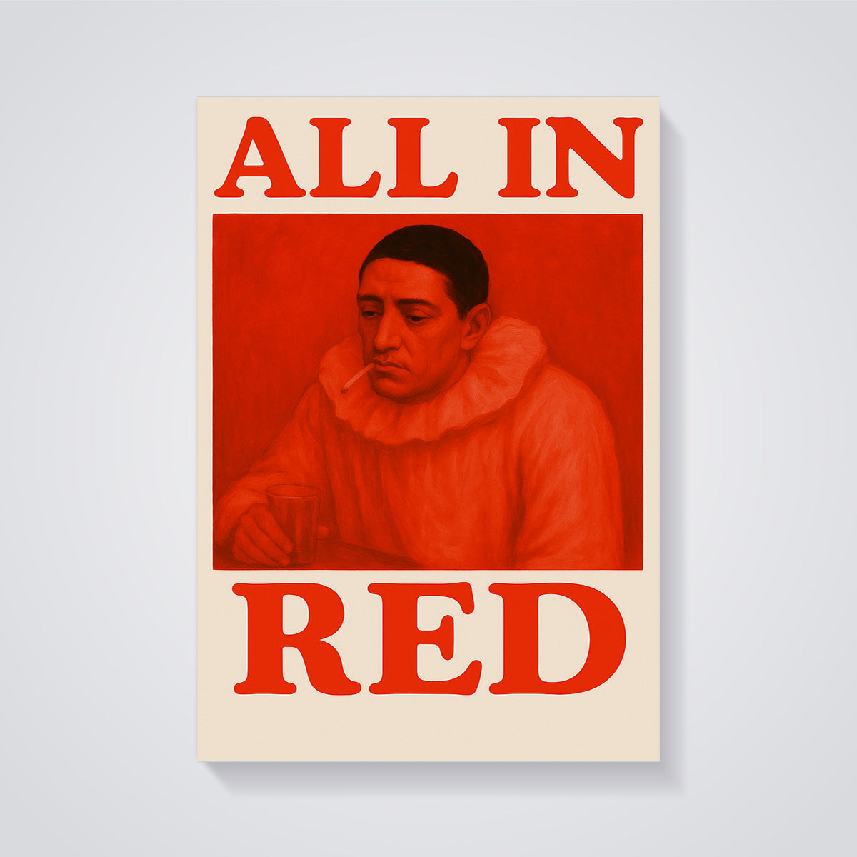 All In Red Print unframed on a grey background