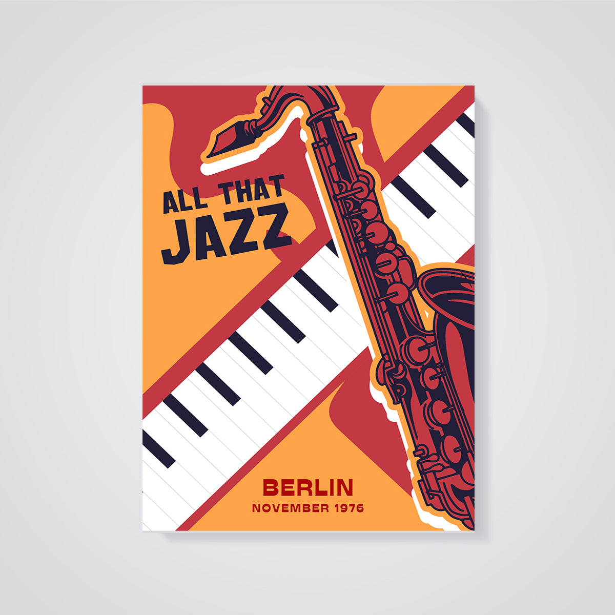 All That Jazz Berlin Saxophone Print unframed on a grey background