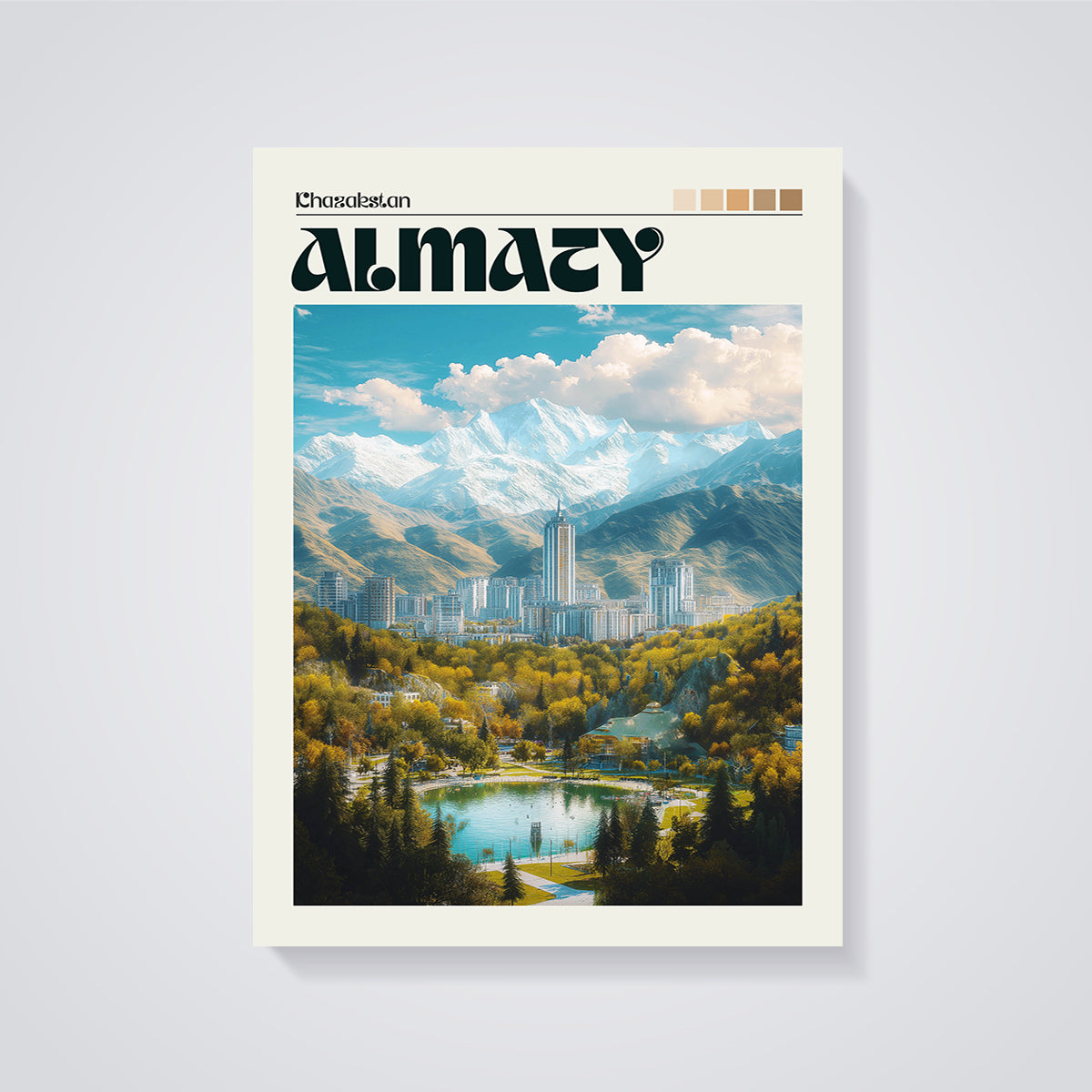 Almaty Chazakestan Cityscape Print unframed on a grey background