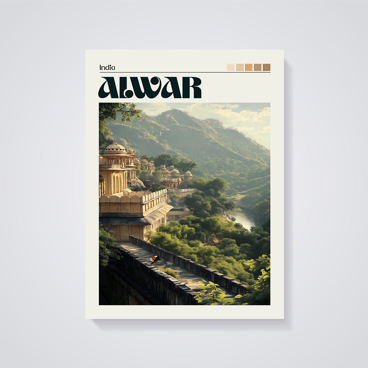 Alwar India Mountain Palace Print unframed on a grey background