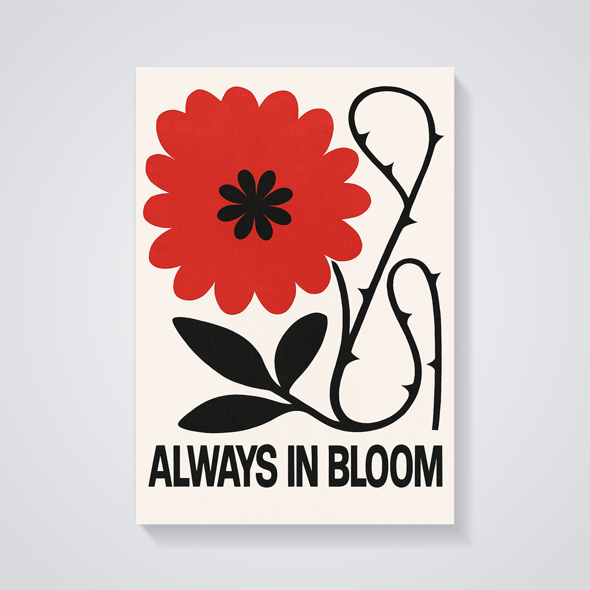Always In Bloom Red Flower Print unframed on a grey background