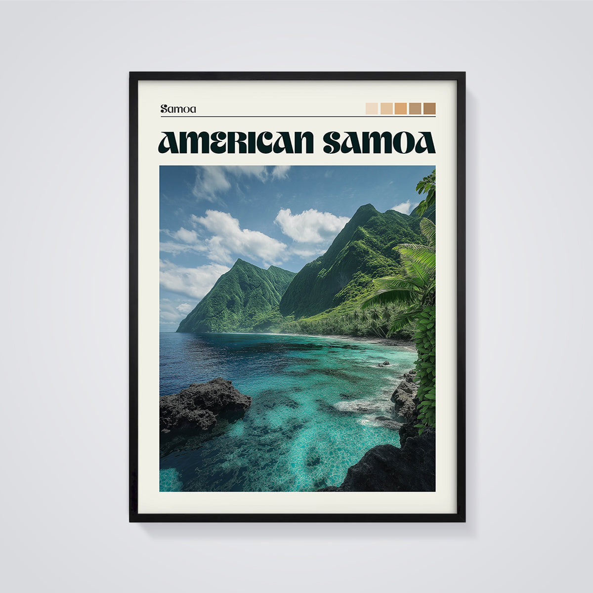 American Samoa Turquoise Bay Print framed in black on a grey background