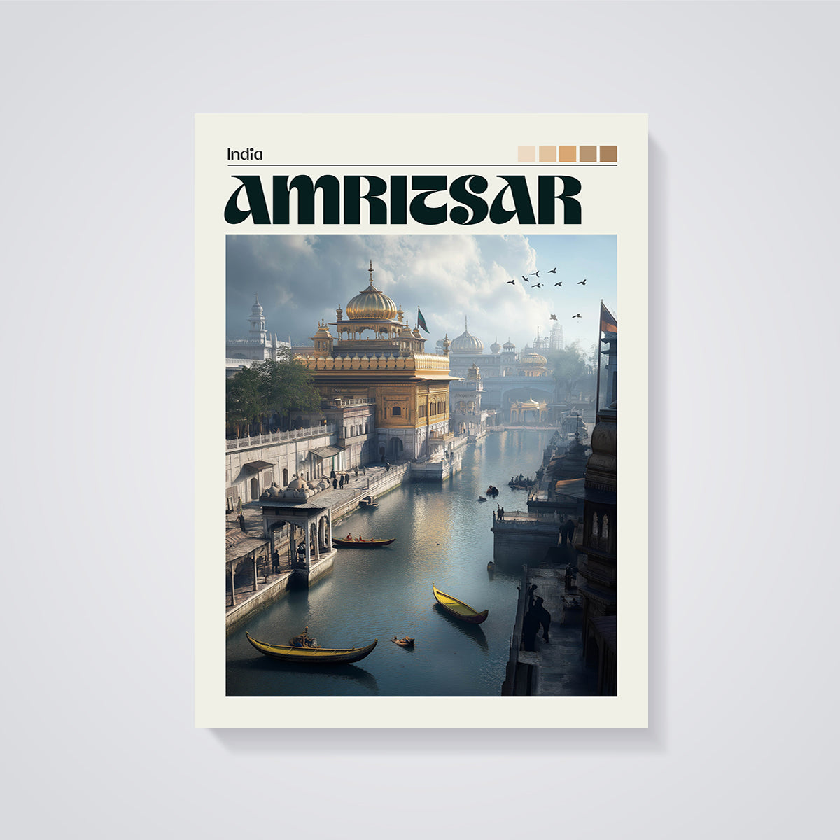Amritsar Golden Temple Print unframed on a grey background