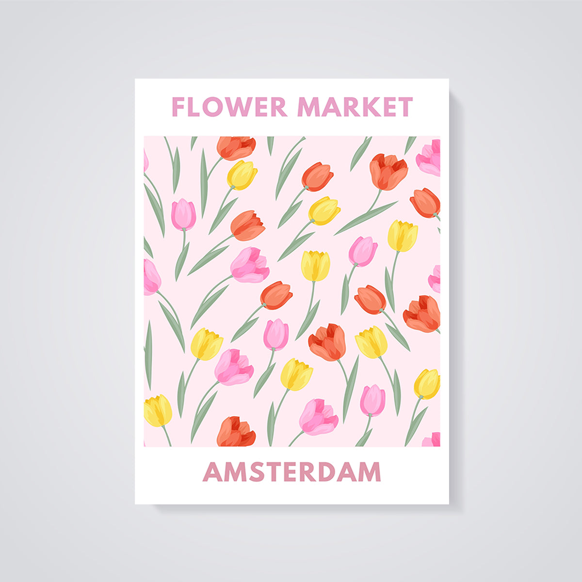 Amsterdam Flower Market Tulips Print unframed on a grey background