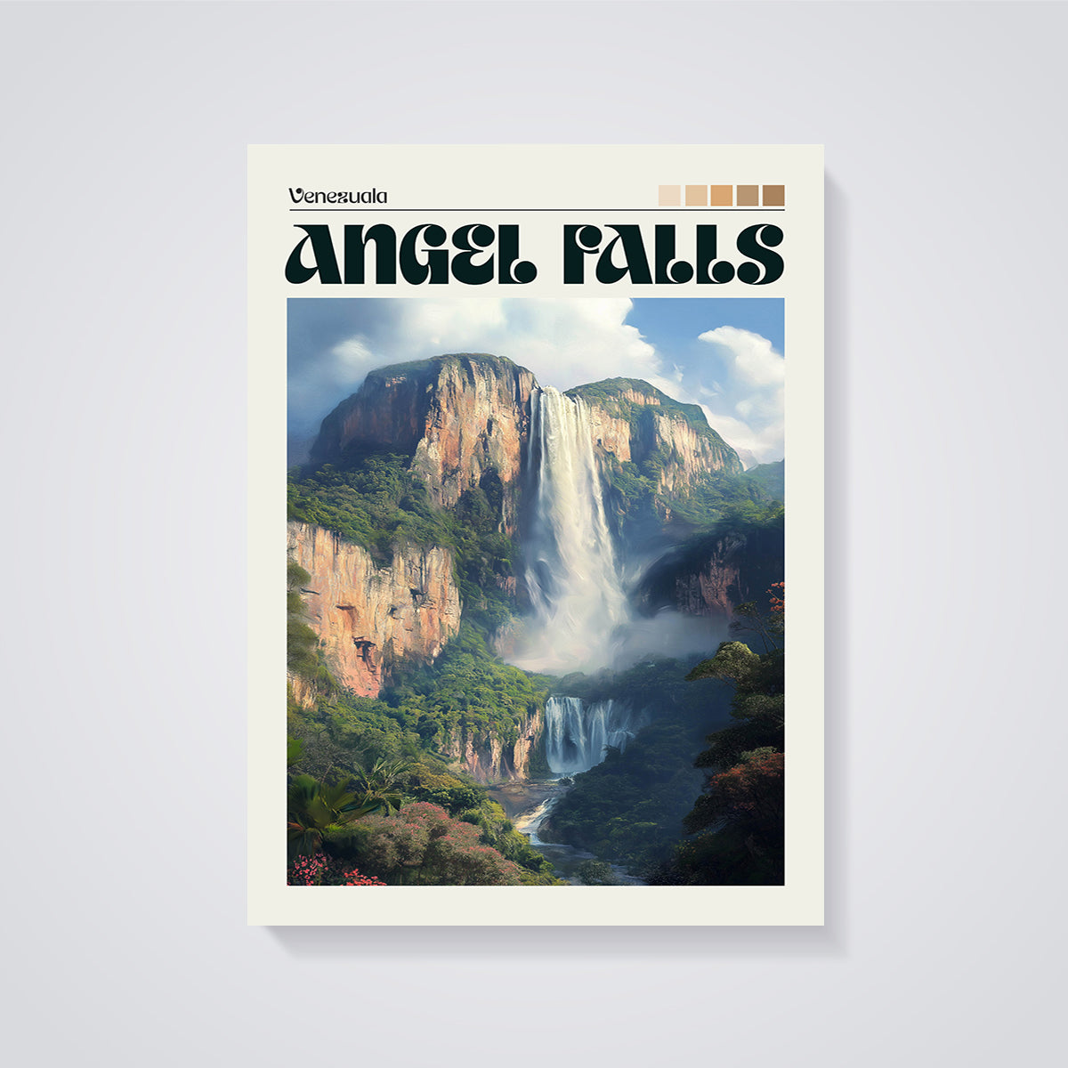 Angel Falls Venezuela Print unframed on a grey background