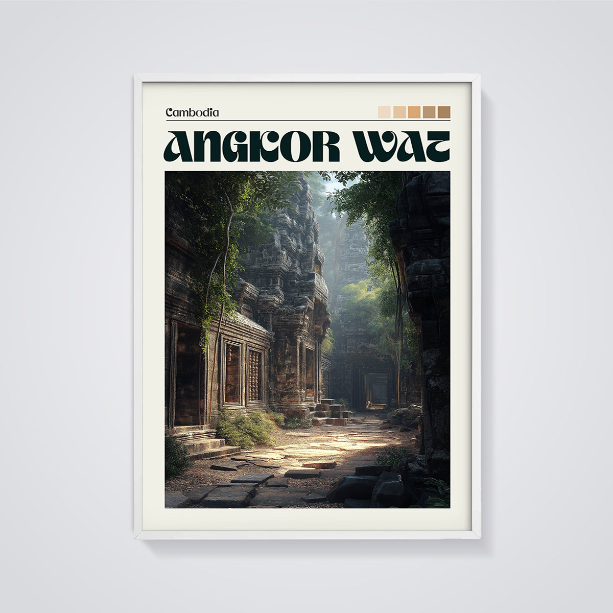 Angkor Wat Temple Print framed in white on a grey background