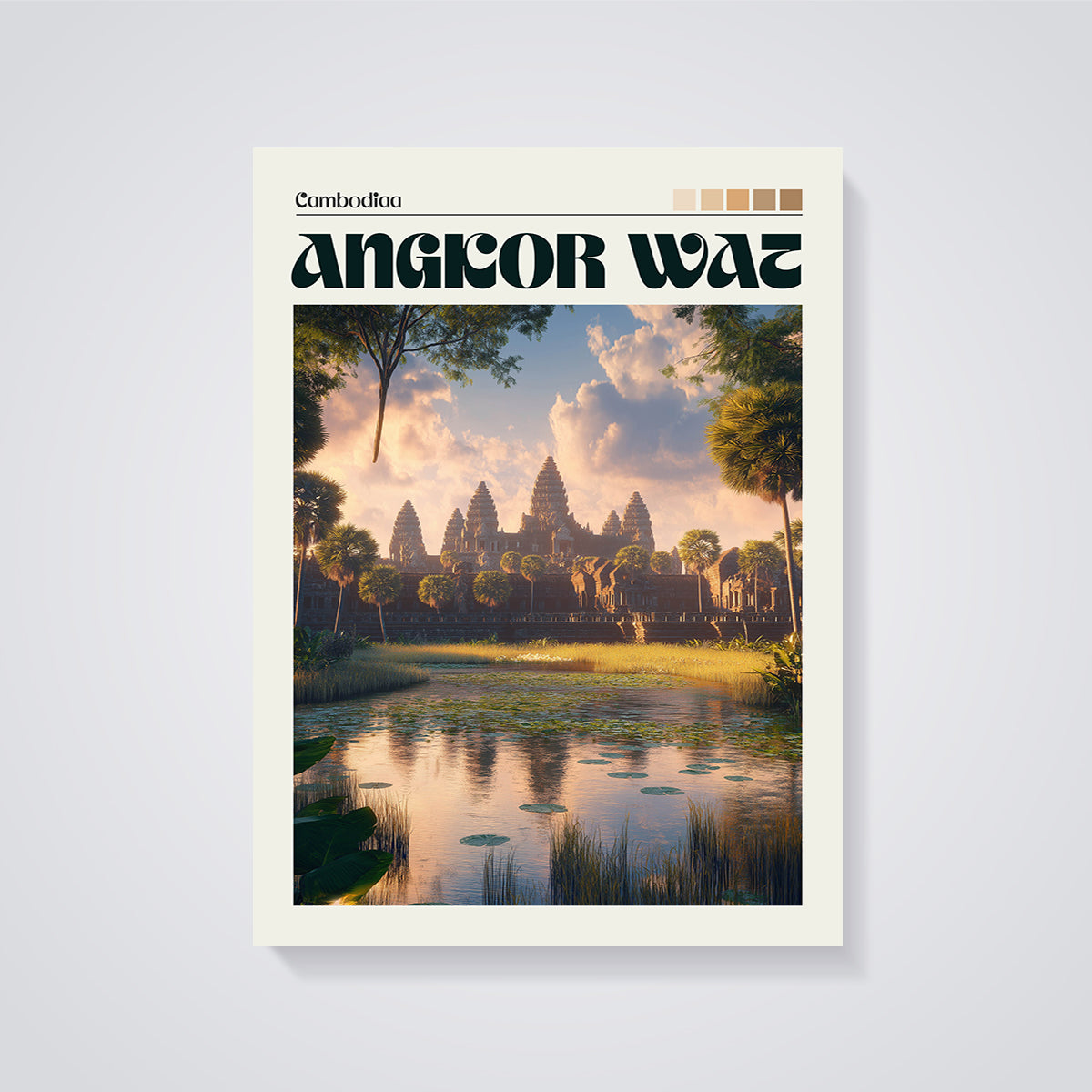 Angkor Wat Temple Reflection Print unframed on a grey background