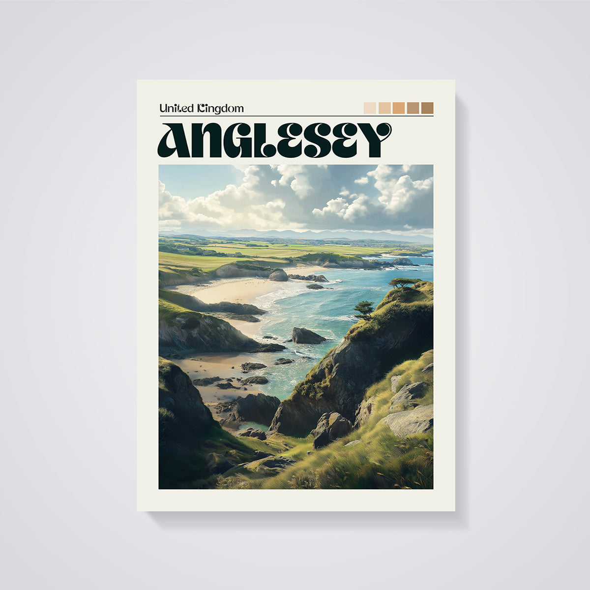 Anglesey Coastal Landscape Print unframed on a grey background