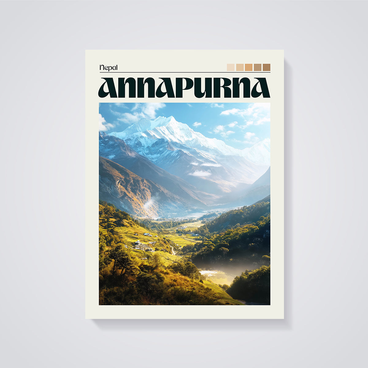 Annapurna Nepal Valley Print unframed on a grey background