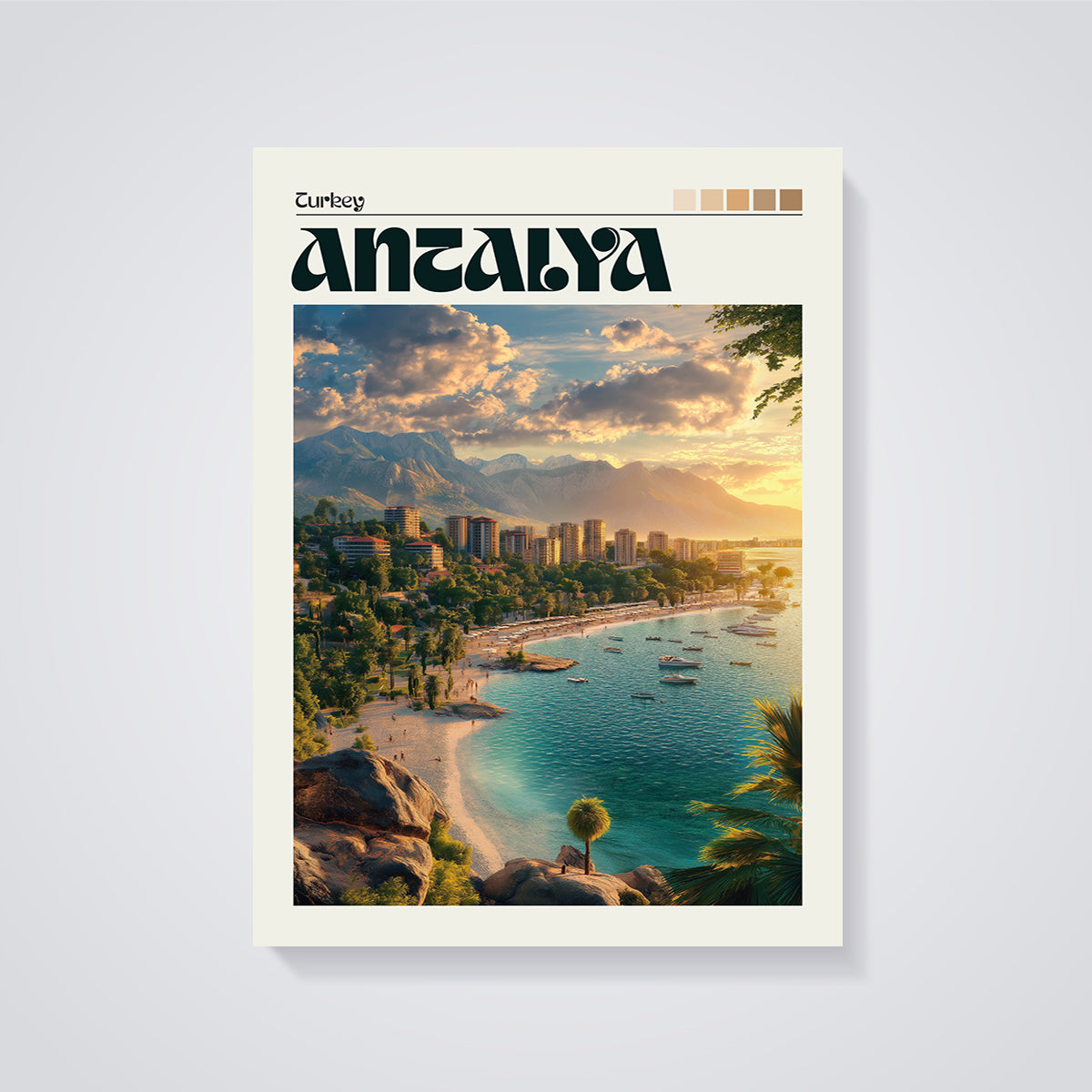 Antalya Beach Sunset Print unframed on a grey background