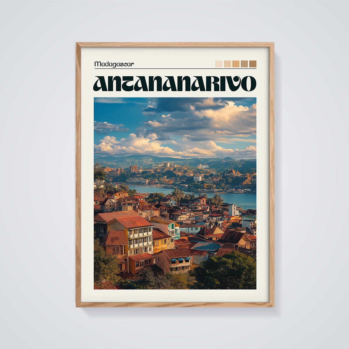 Antananarivo Madagascar City Print framed in oak on a grey background