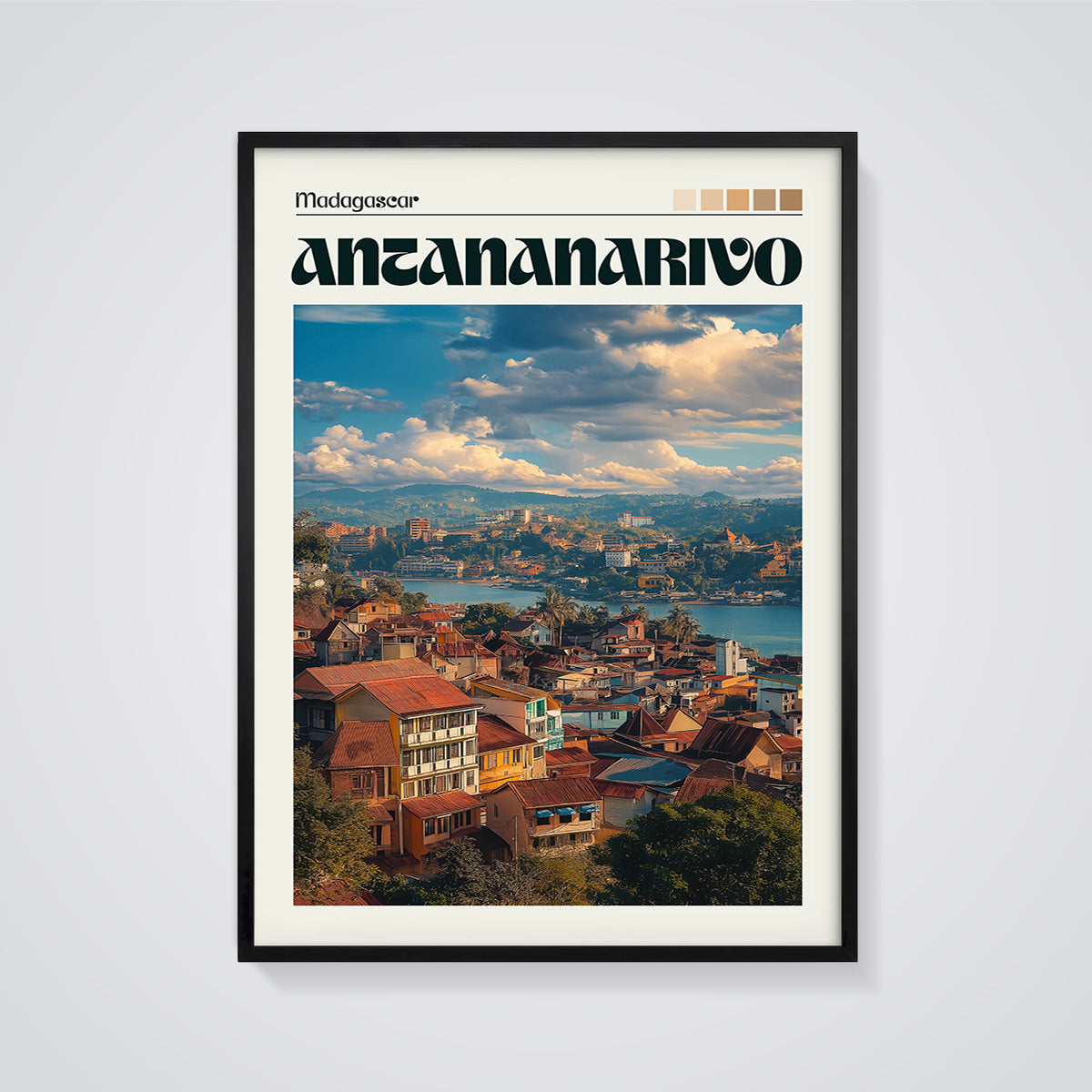 Antananarivo Madagascar City Print framed in black on a grey background
