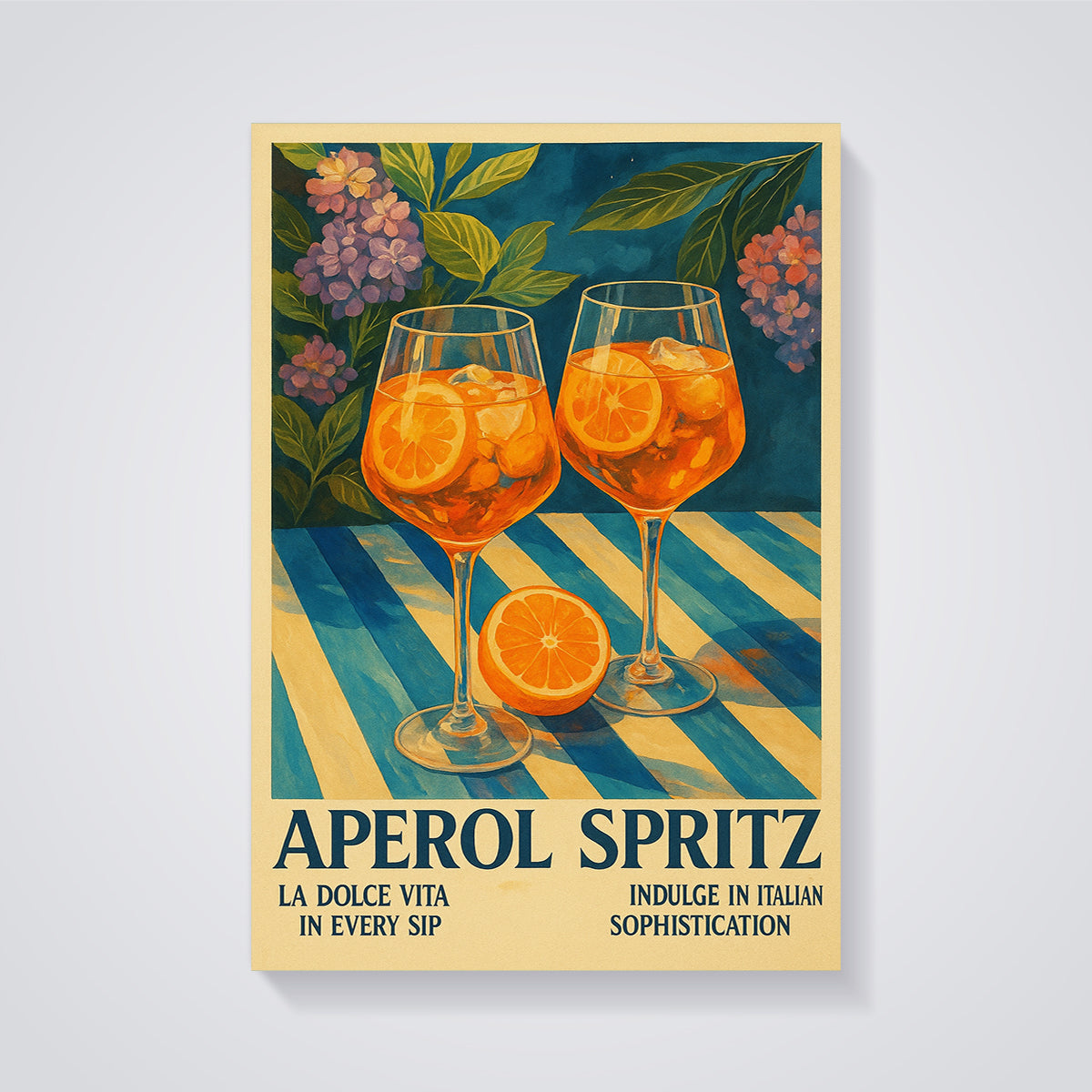 Aperol Spritz Cocktail Print unframed on a grey background