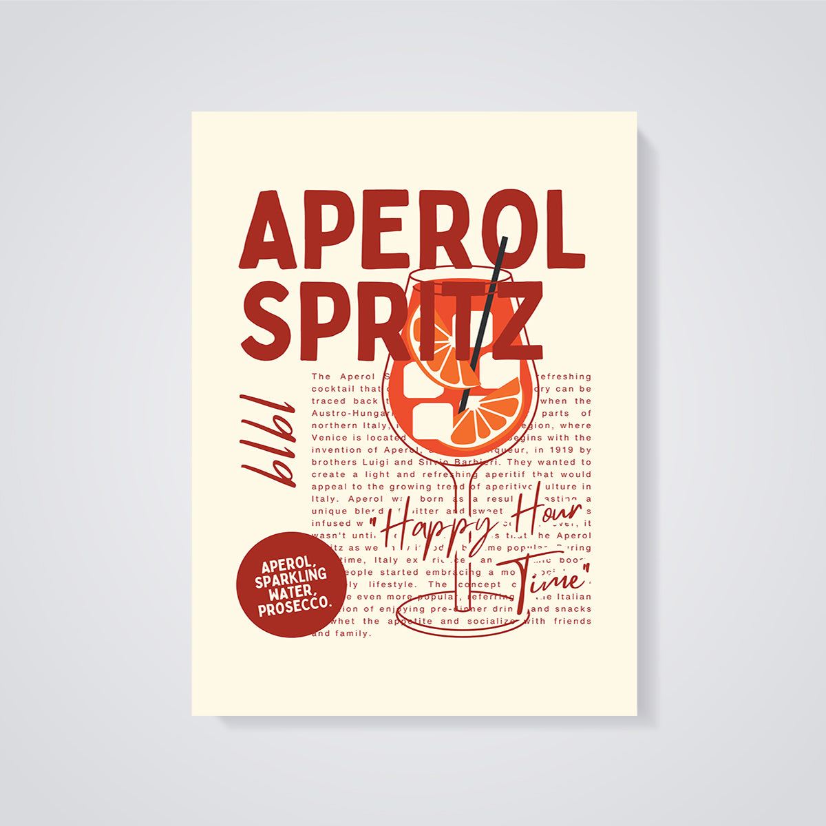Aperol Spritz Happy Hour Print unframed on a grey background