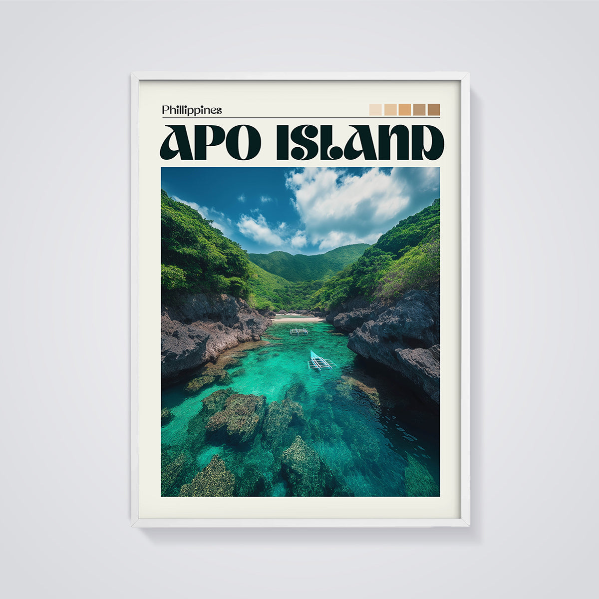 Apo Island Philippines Print framed in white on a grey background