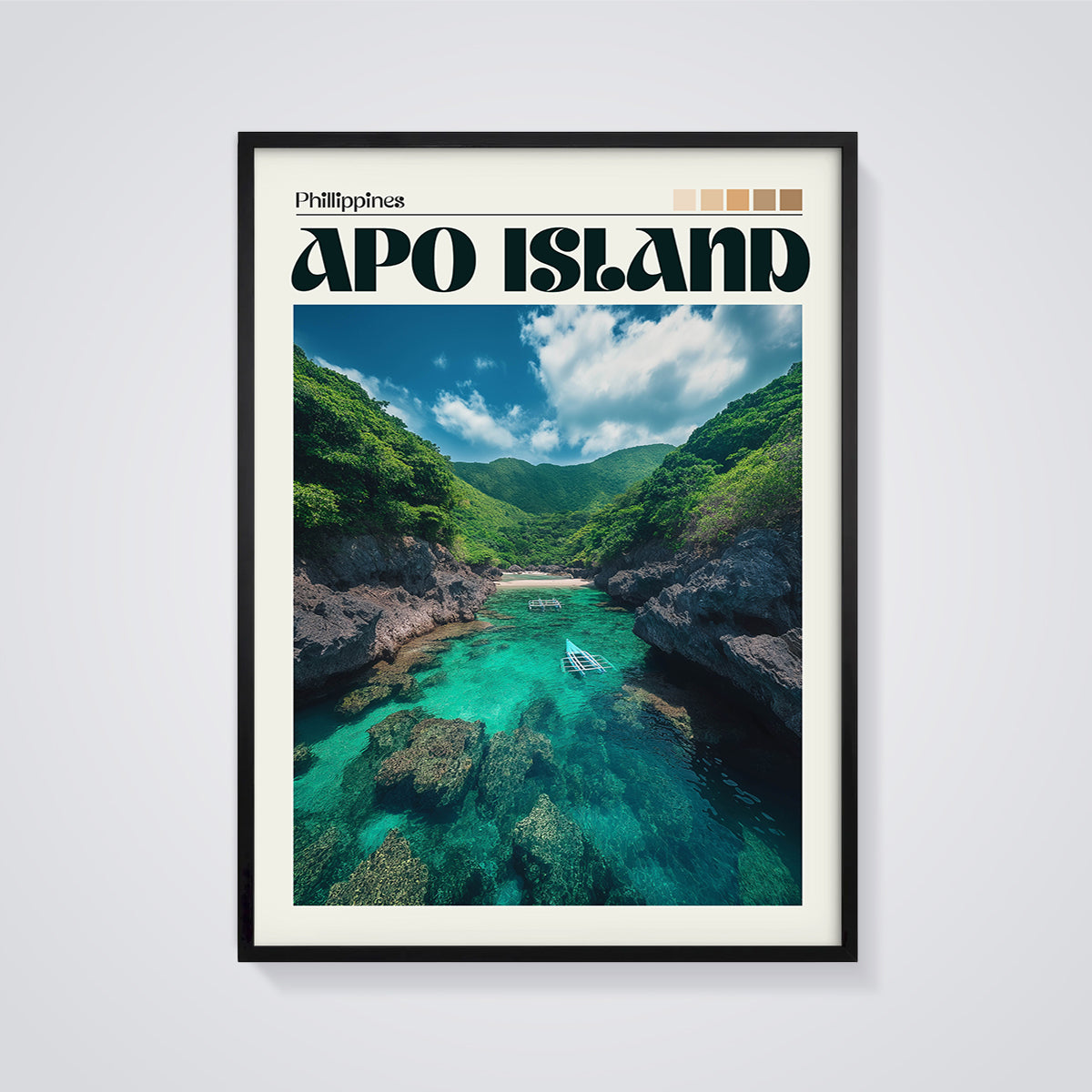 Apo Island Philippines Print framed in black on a grey background