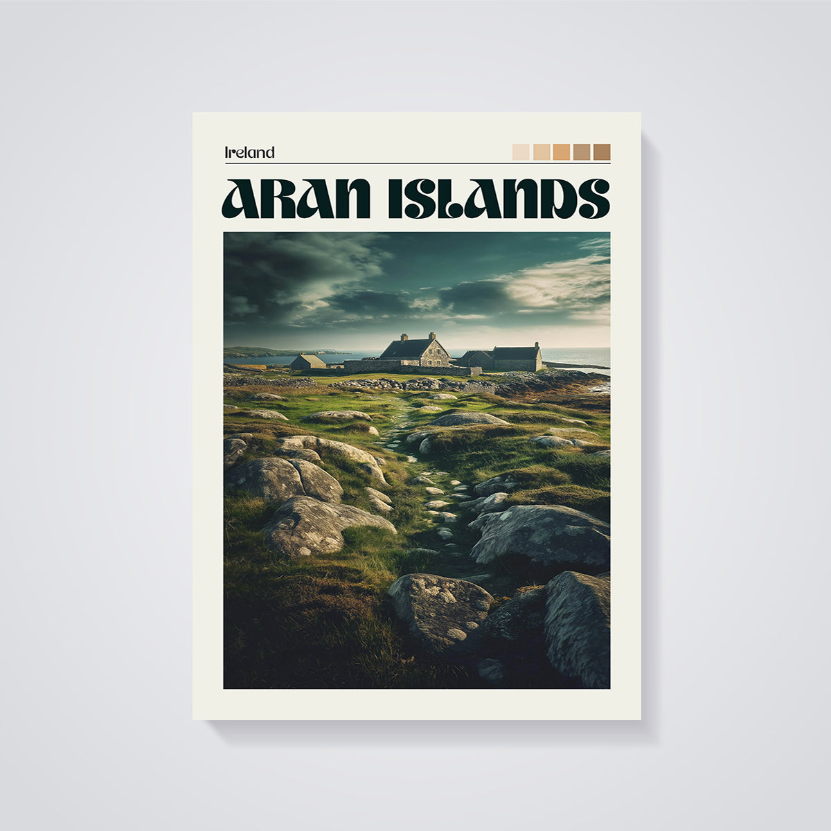 Aran Islands Coastal House Print unframed on a grey background