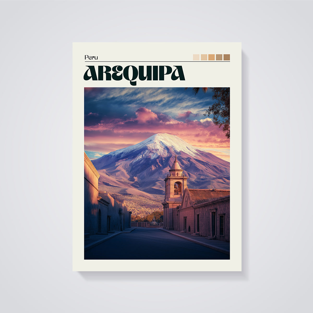 Arequipa Peru Volcano Sunset Print unframed on a grey background
