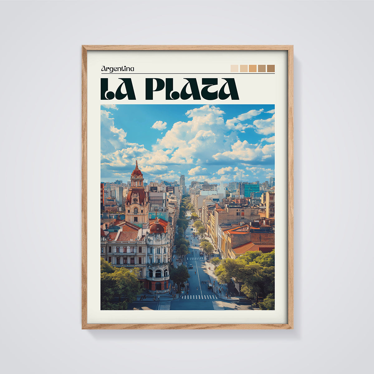 Argentina La Plata Cityscape Print framed in oak on a grey background