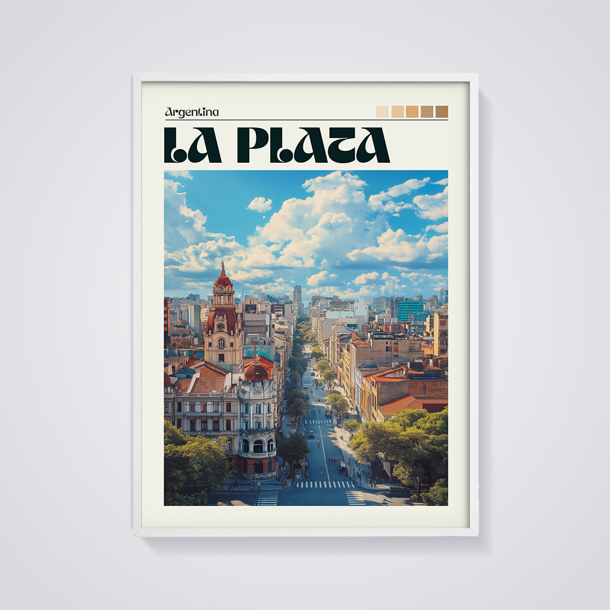 Argentina La Plata Cityscape Print framed in white on a grey background
