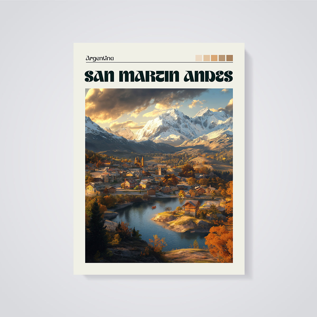 Argentina San Martin Andes Print unframed on a grey background