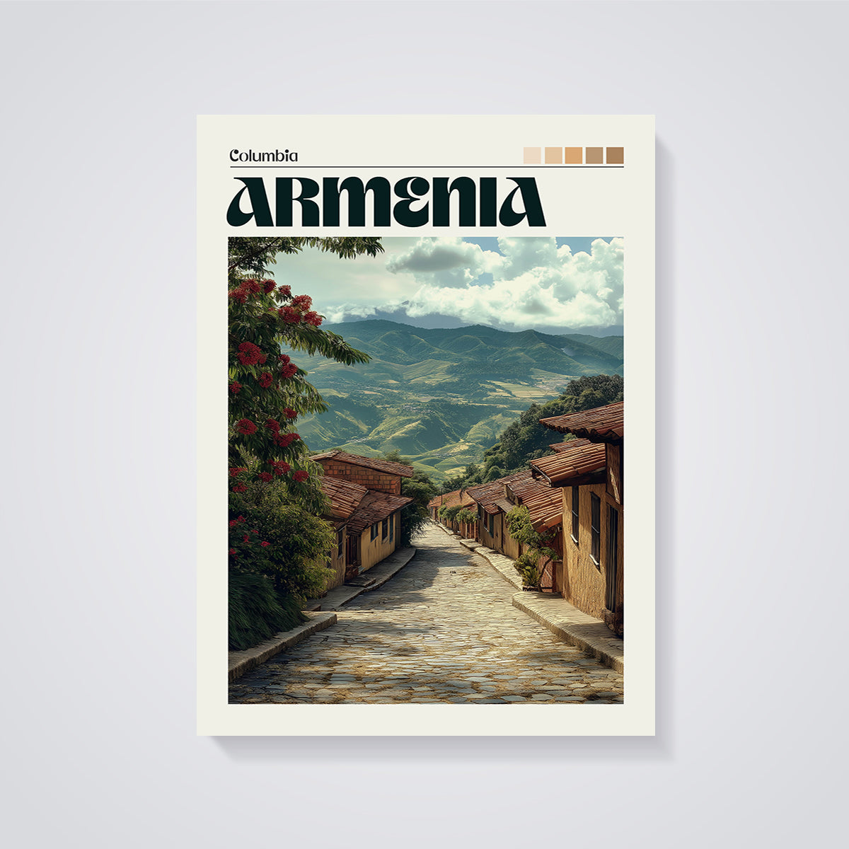 Armenia Colombia Street View Print unframed on a grey background