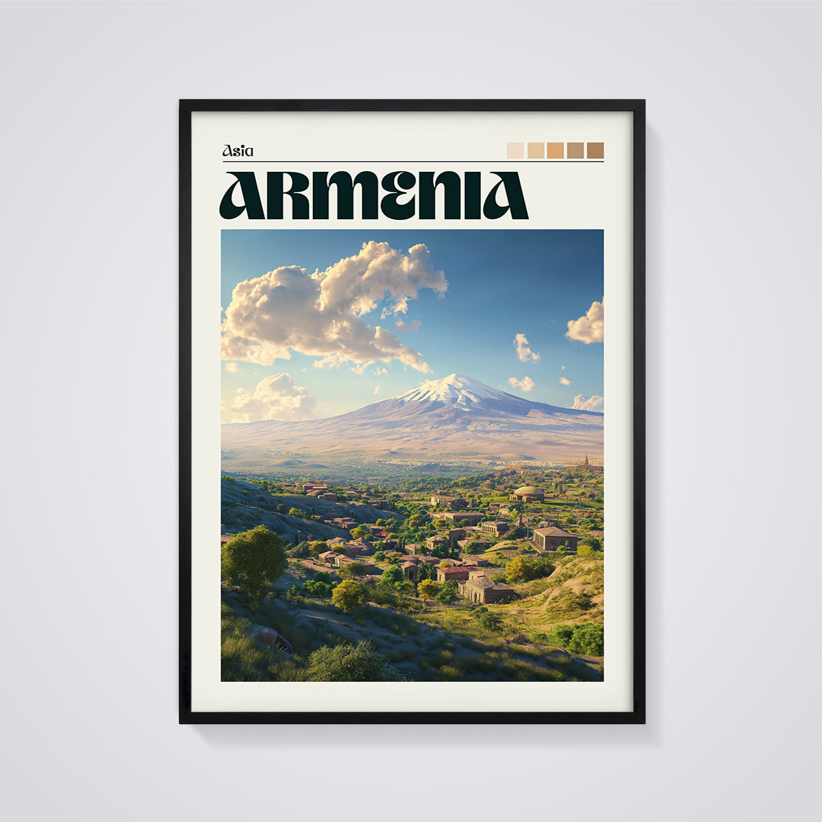 Armenia Mount Ararat Print framed in black on a grey background