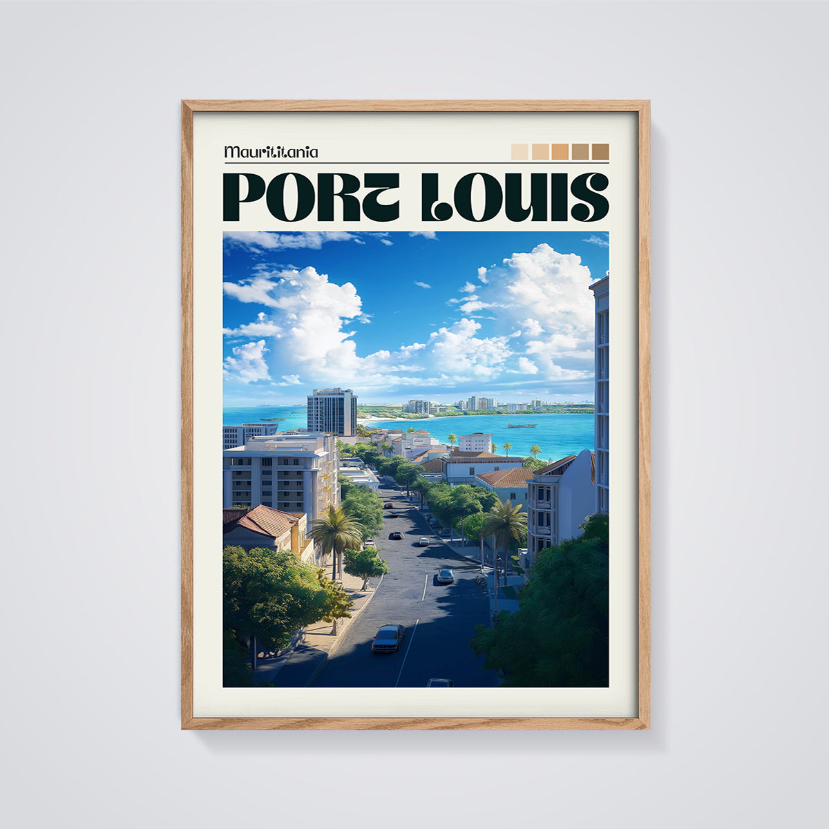 Art framed in oak on a grey background