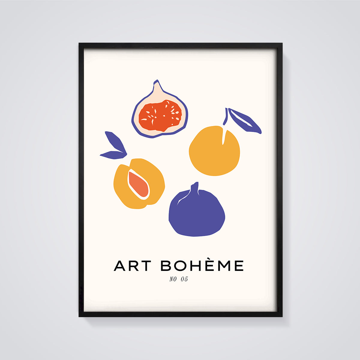 Art Bohème Fig & Peach Print framed in black on a grey background