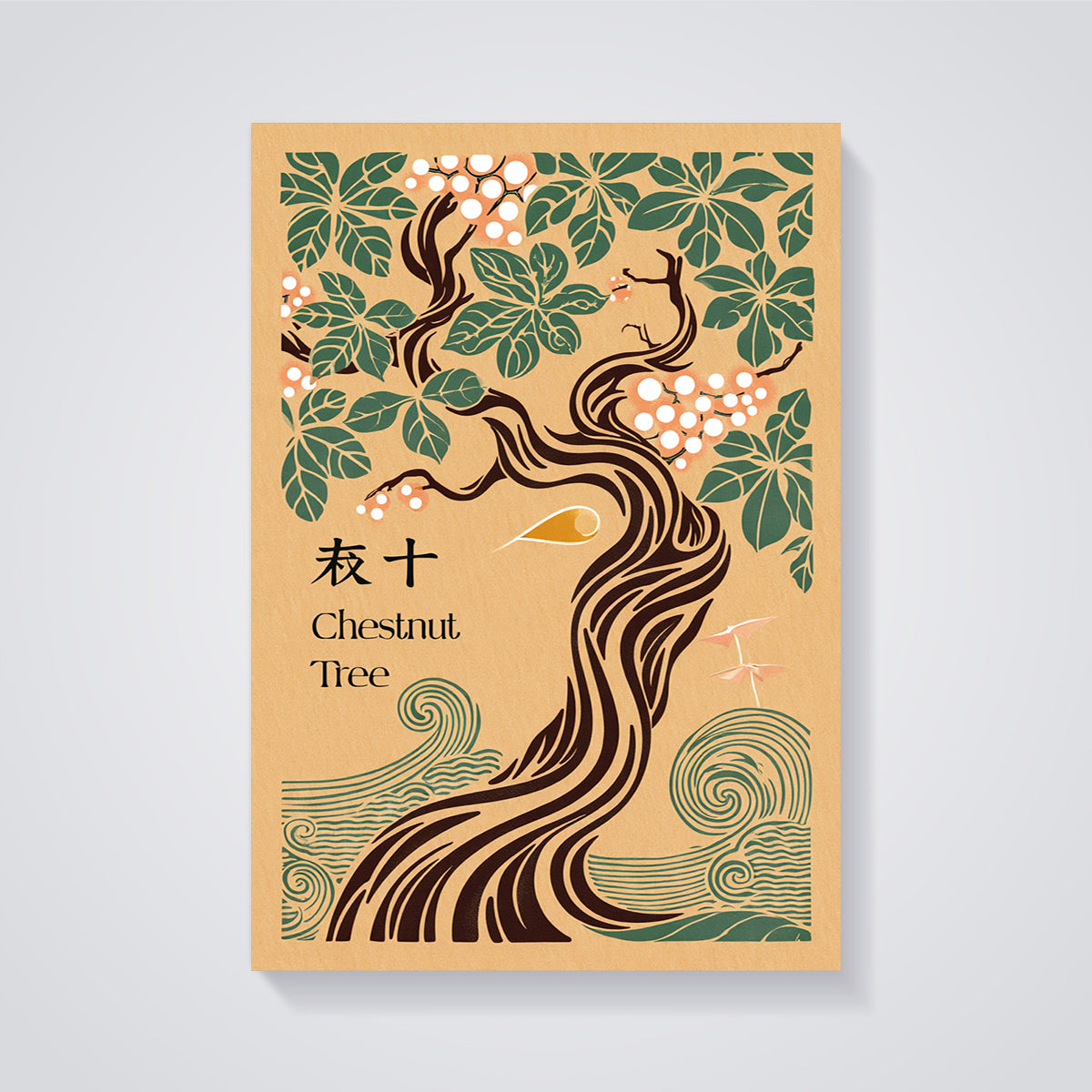 Art Nouveau Chestnut Tree Print unframed on a grey background