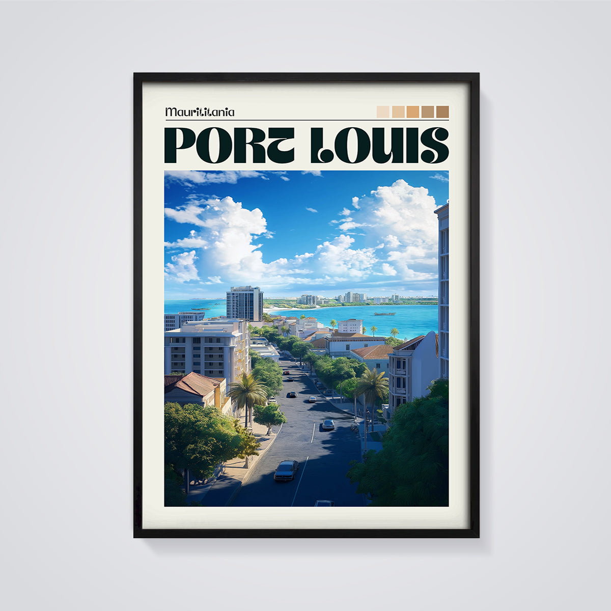 Art framed in black on a grey background