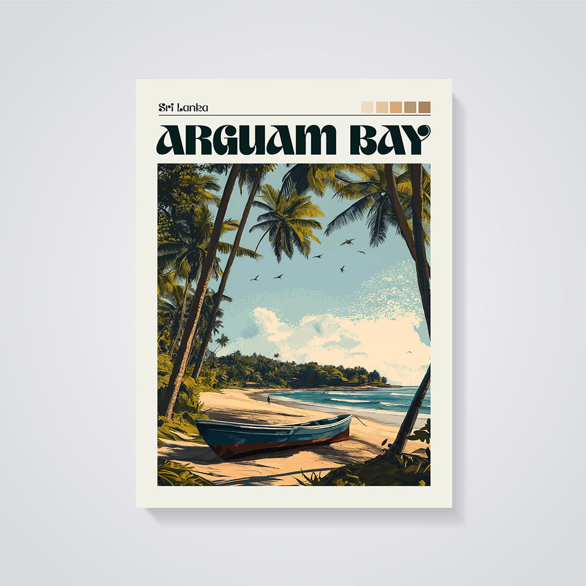 Arugam Bay Sri Lanka Beach Print unframed on a grey background