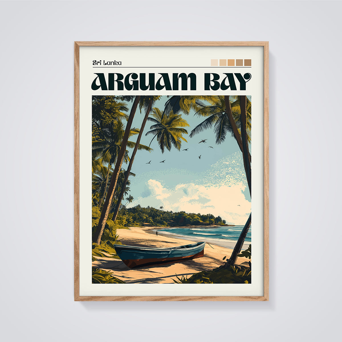 Arugam Bay Sri Lanka Beach Print framed in oak on a grey background